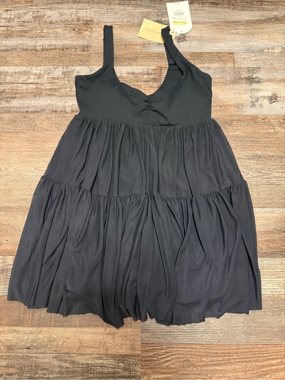 Blogilates Black Tiered Mini Dress with Scoop Neck NWT Size Small
